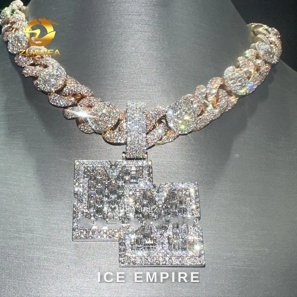Iced Out Baguette 925 Silver Pendant