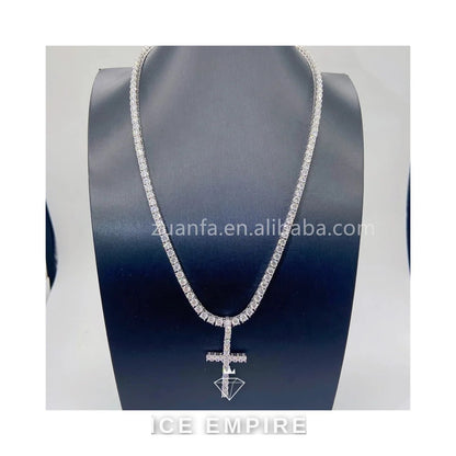 Iced Out Cross Rose Gold Plated Moissanite Tennis Chain