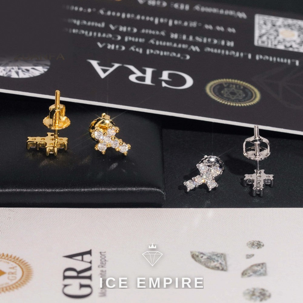 Iced Out Cross Gold Plated Moissanite Earrings