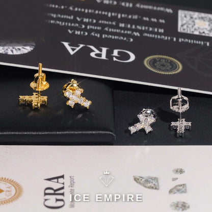 Iced Out Cross Gold Plated Moissanite Earrings