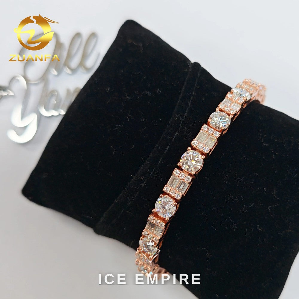 Iced Out Baguette Rose Gold Plated Moissanite Cuban Chain