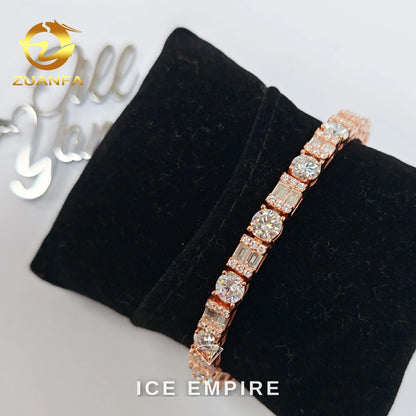 Iced Out Baguette Rose Gold Plated Moissanite Cuban Chain