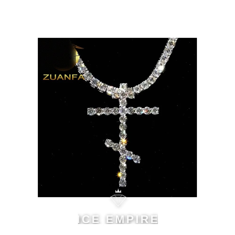 Iced Out Cross 925 Silver Moissanite Cuban Chain