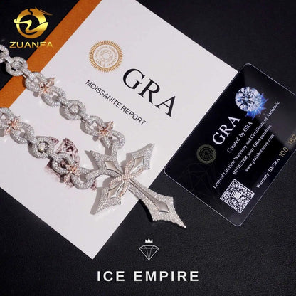 Iced Out Cross Rose Gold Moissanite Cuban Chain