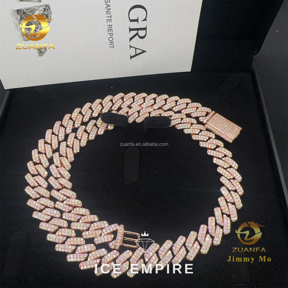 Iced Out Rose Gold Moissanite Cuban Chain