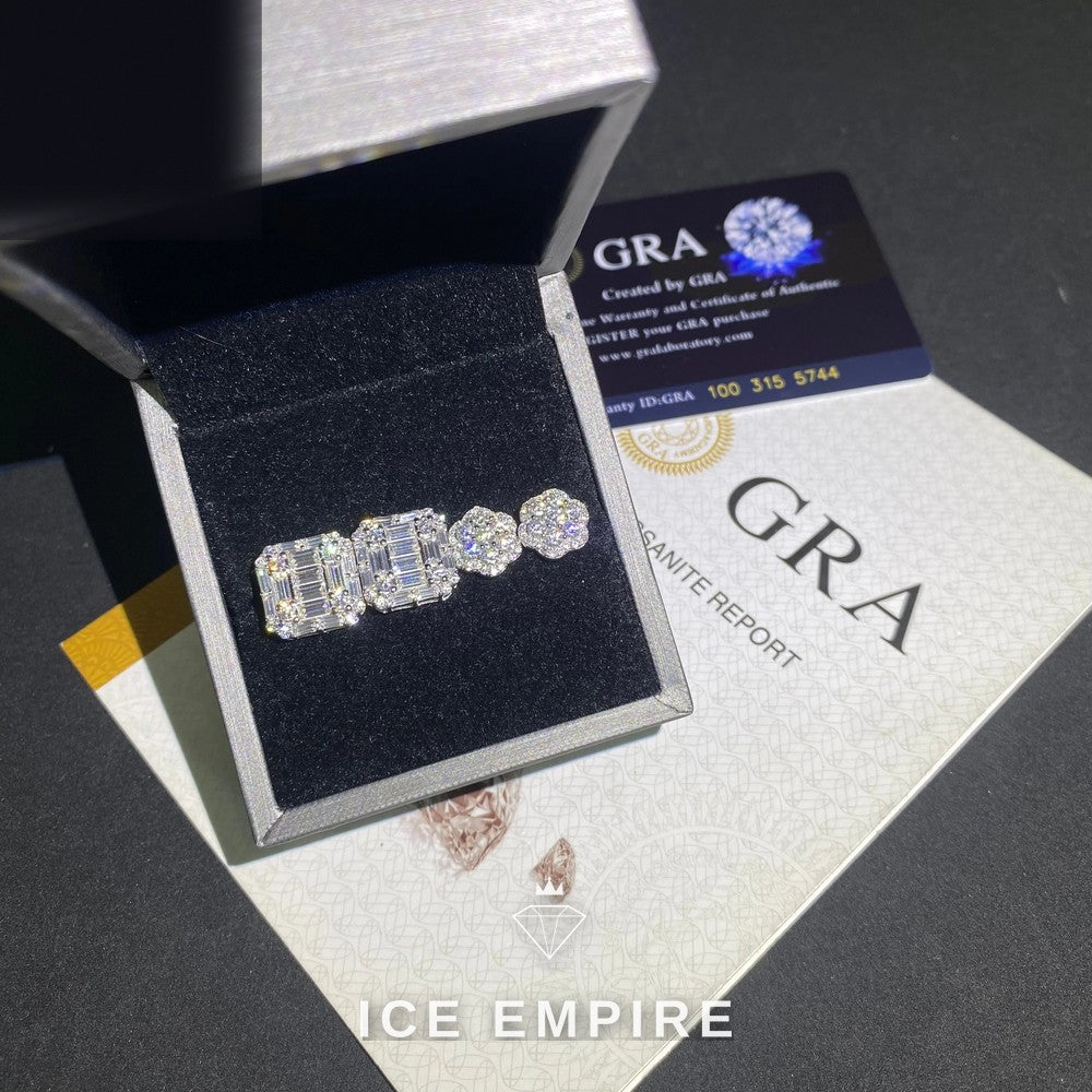 Iced Out Baguette 925 Silver Moissanite Stud Earrings