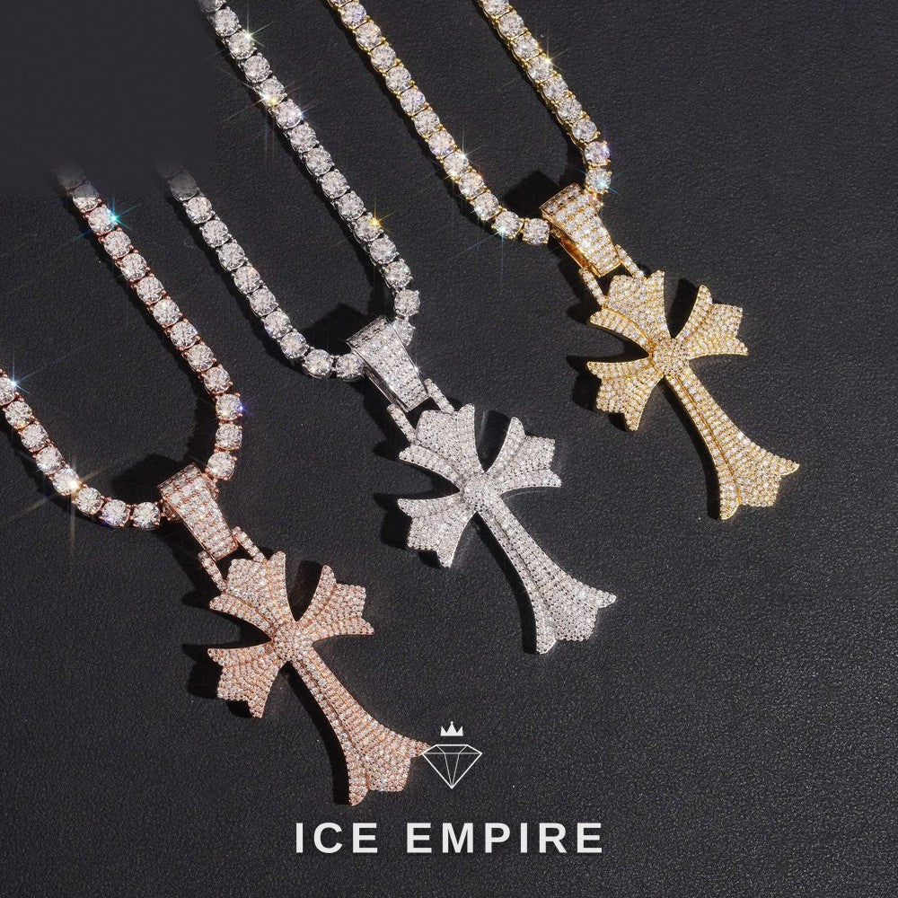 Iced Out Cross Rose Gold Plated Moissanite Pendant