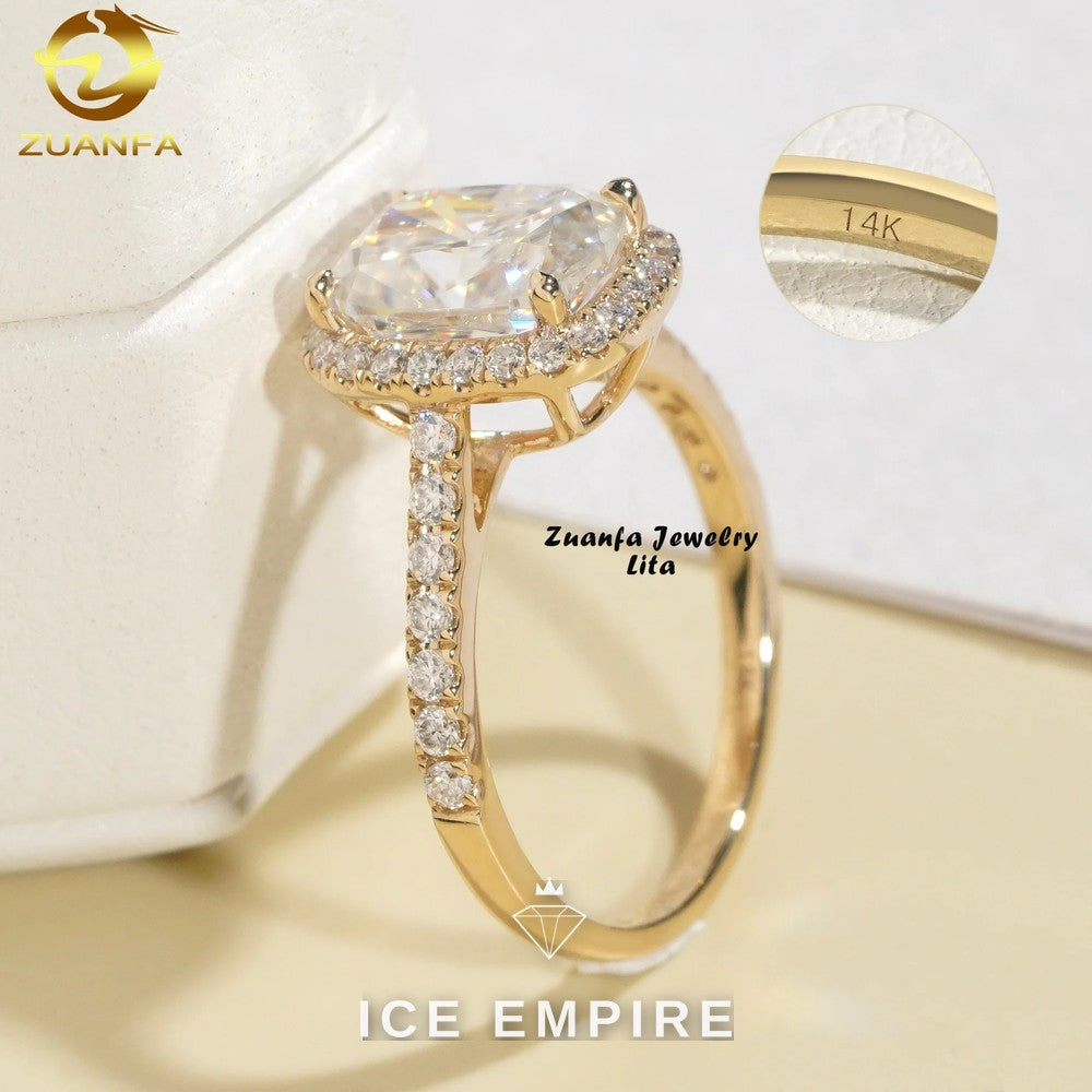 Iced Out 14K Gold Moissanite Engagement Ring