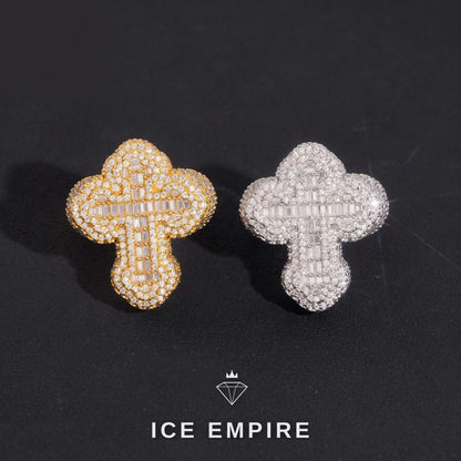 Iced Out Cross Gold Plated Moissanite Ring
