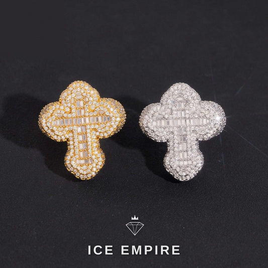 Iced Out Cross Gold Plated Moissanite Ring