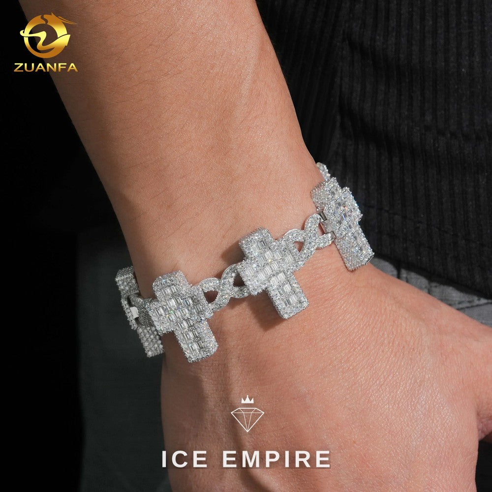Iced Out Baguette Rose Gold Plated Moissanite Cuban Chain