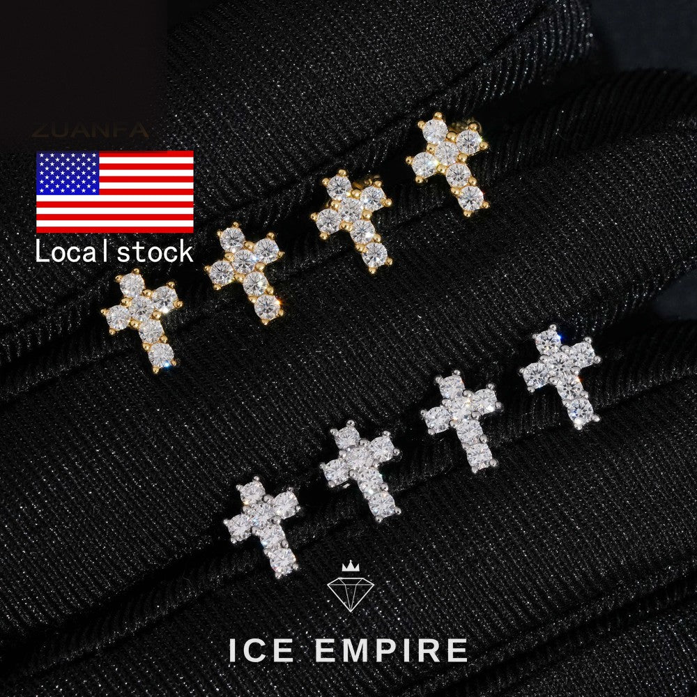 Iced Out Cross Gold Plated Moissanite Earrings