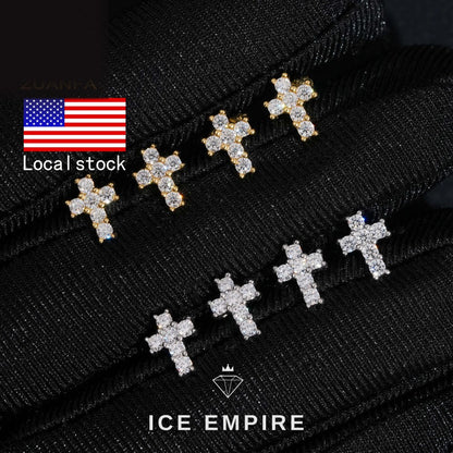 Iced Out Cross Gold Plated Moissanite Earrings