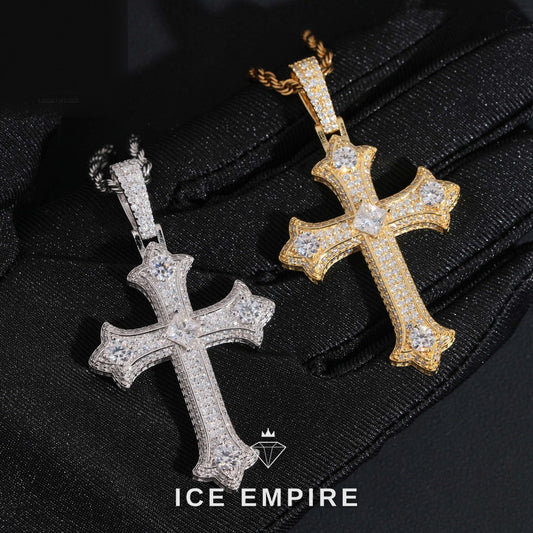 Iced Out Cross Rose Gold Plated Moissanite Pendant
