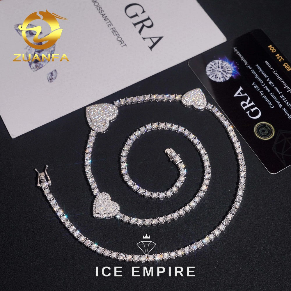 Iced Out Heart Rose Gold Plated Moissanite Cuban Chain
