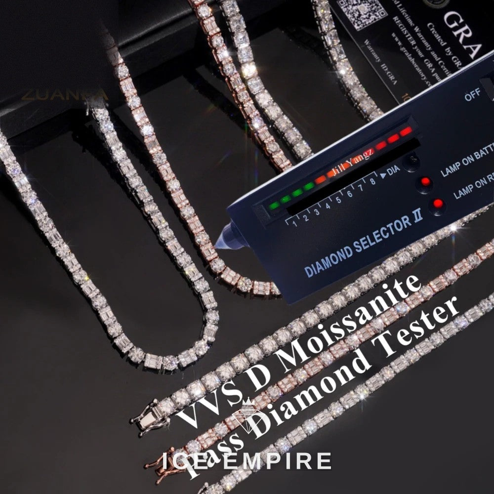 Iced Out Baguette Rose Gold Plated Moissanite Cuban Chain