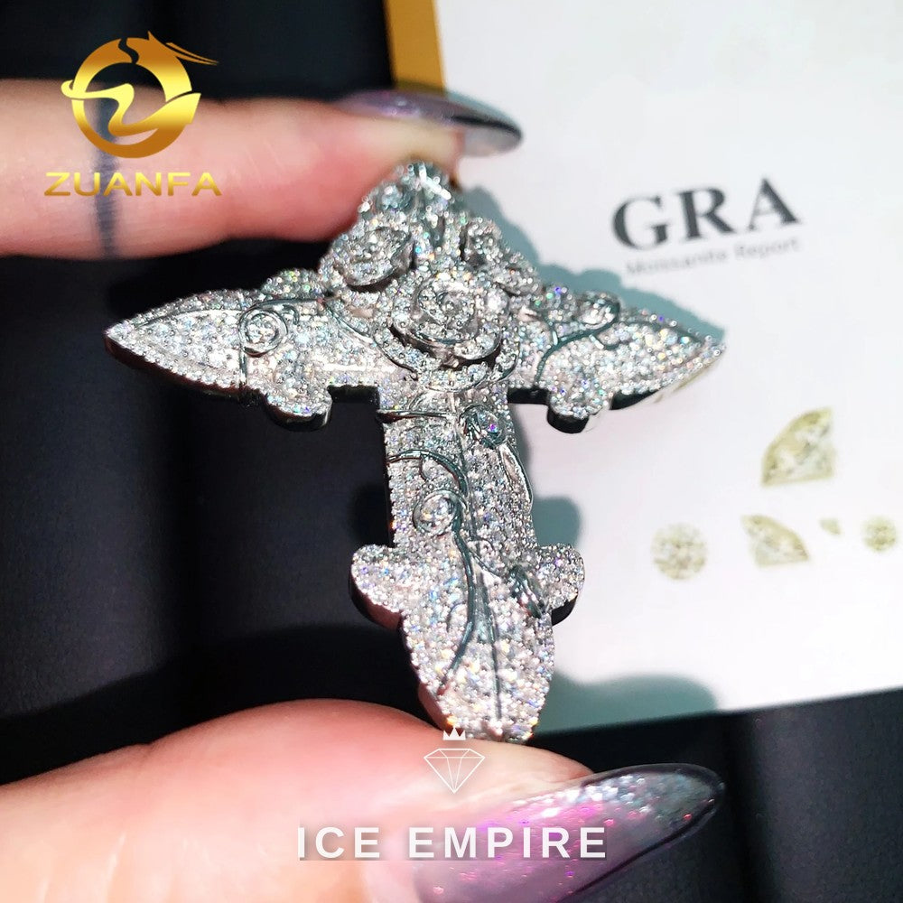Iced Out Cross Rose Gold Plated Moissanite Pendant
