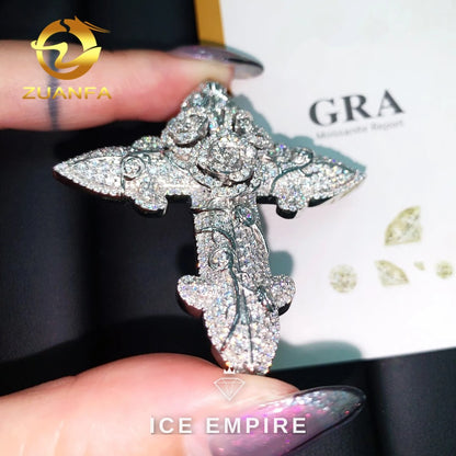 Iced Out Cross Rose Gold Plated Moissanite Pendant