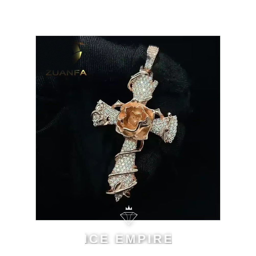 Iced Out Cross Rose Gold Plated Moissanite Pendant