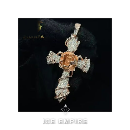 Iced Out Cross Rose Gold Plated Moissanite Pendant