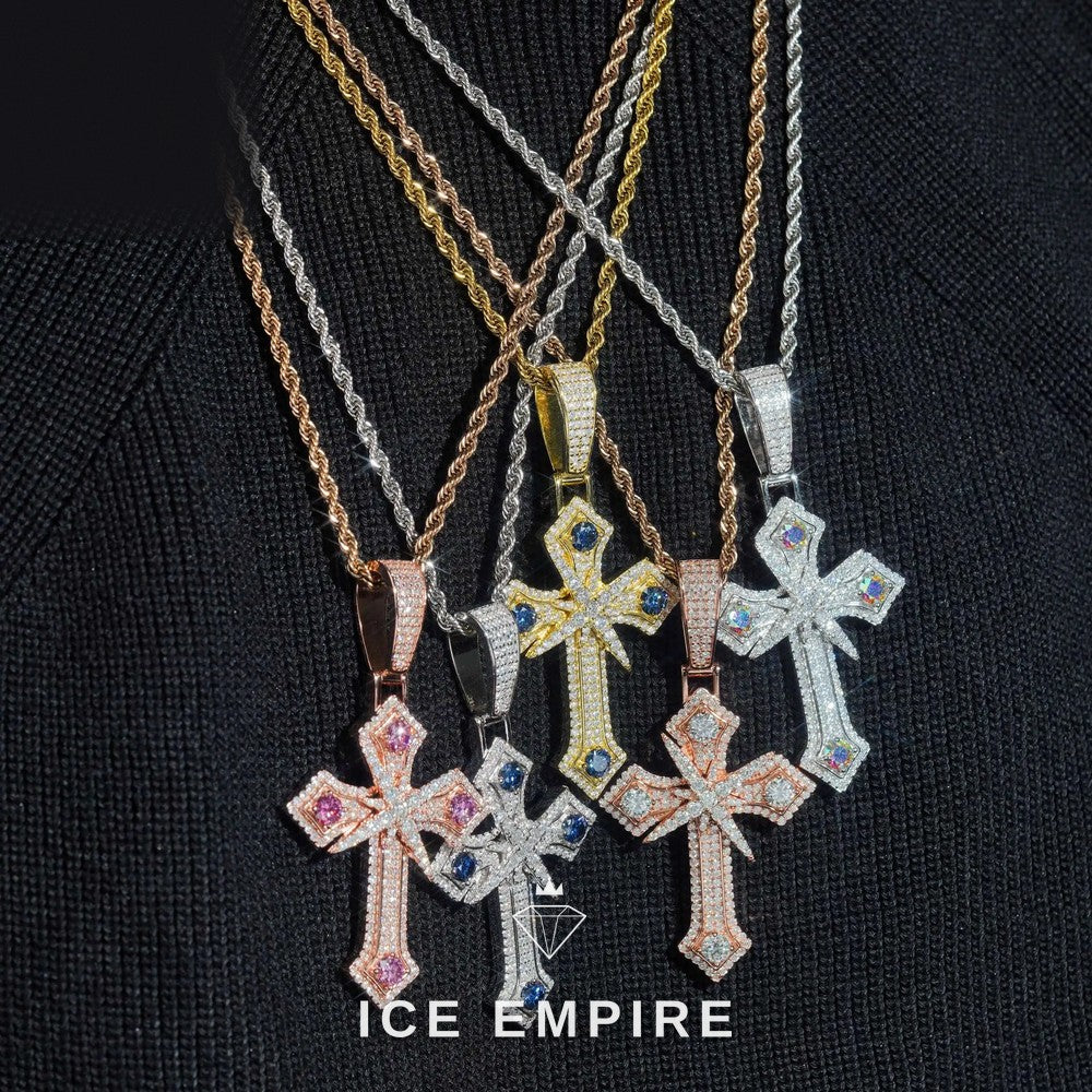 Iced Out Cross Rose Gold Plated Moissanite Pendant
