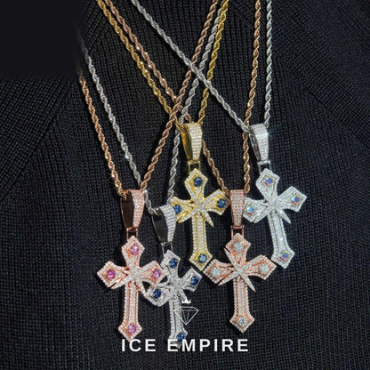 Iced Out Cross Rose Gold Plated Moissanite Pendant