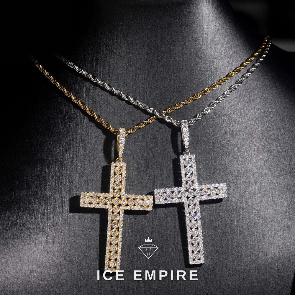Iced Out Cross Rose Gold Plated Moissanite Pendant