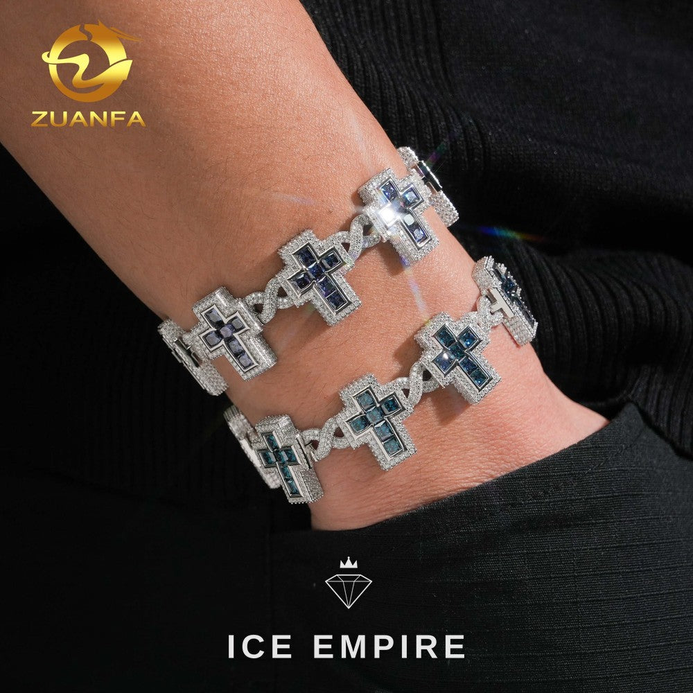 Iced Out Cross 925 Silver Moissanite Cuban Chain