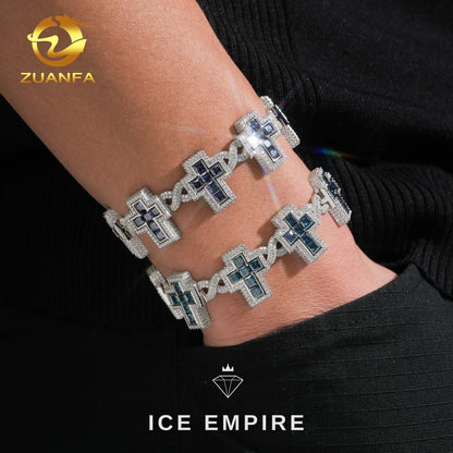 Iced Out Cross 925 Silver Moissanite Cuban Chain
