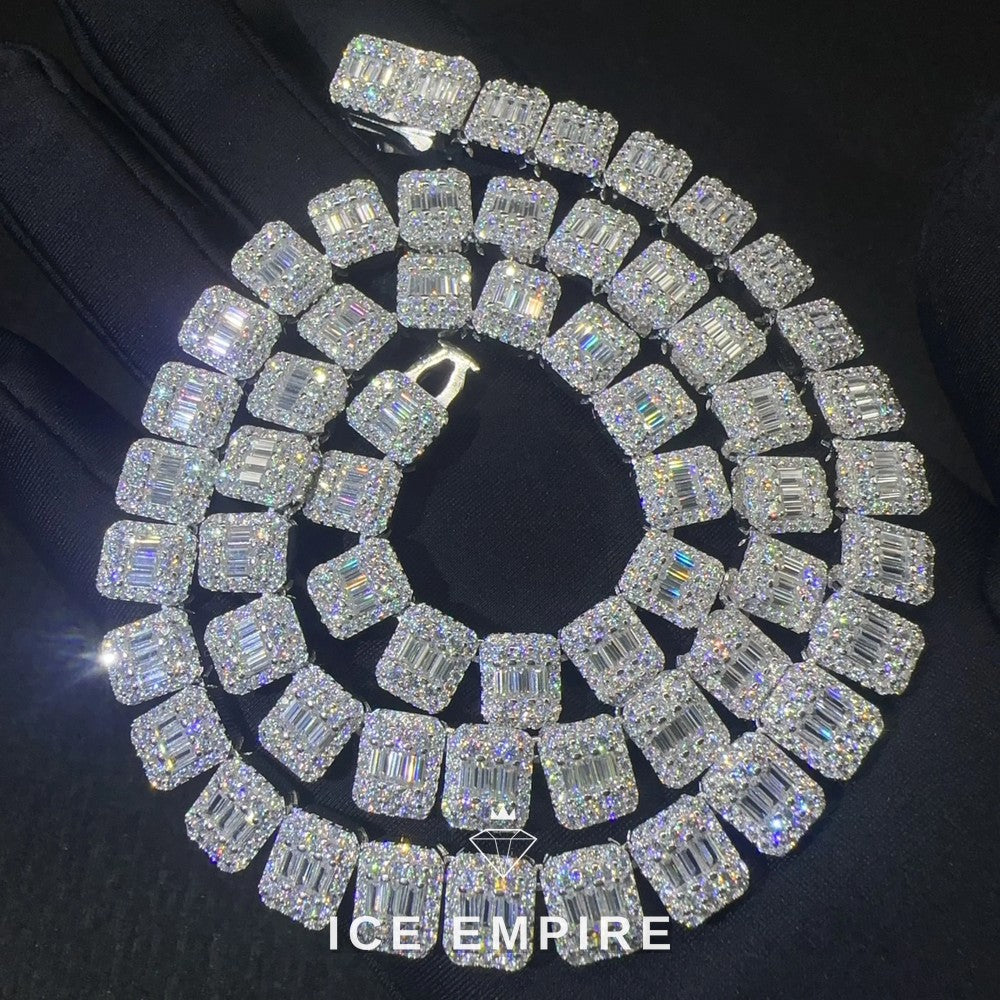 Iced Out Baguette 925 Silver Moissanite Cuban Chain