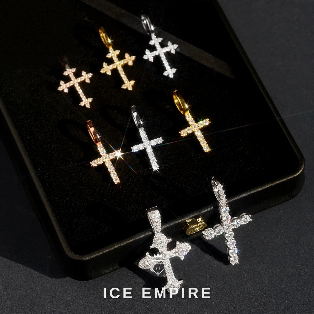 Iced Out Cross Rose Gold Plated Moissanite Pendant