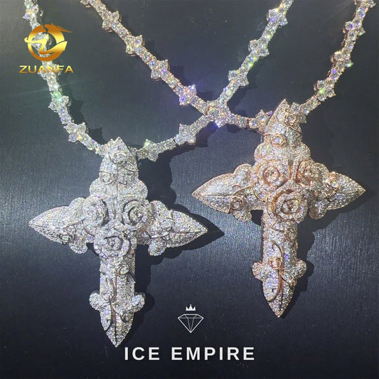 Iced Out Cross Rose Gold Moissanite Pendant