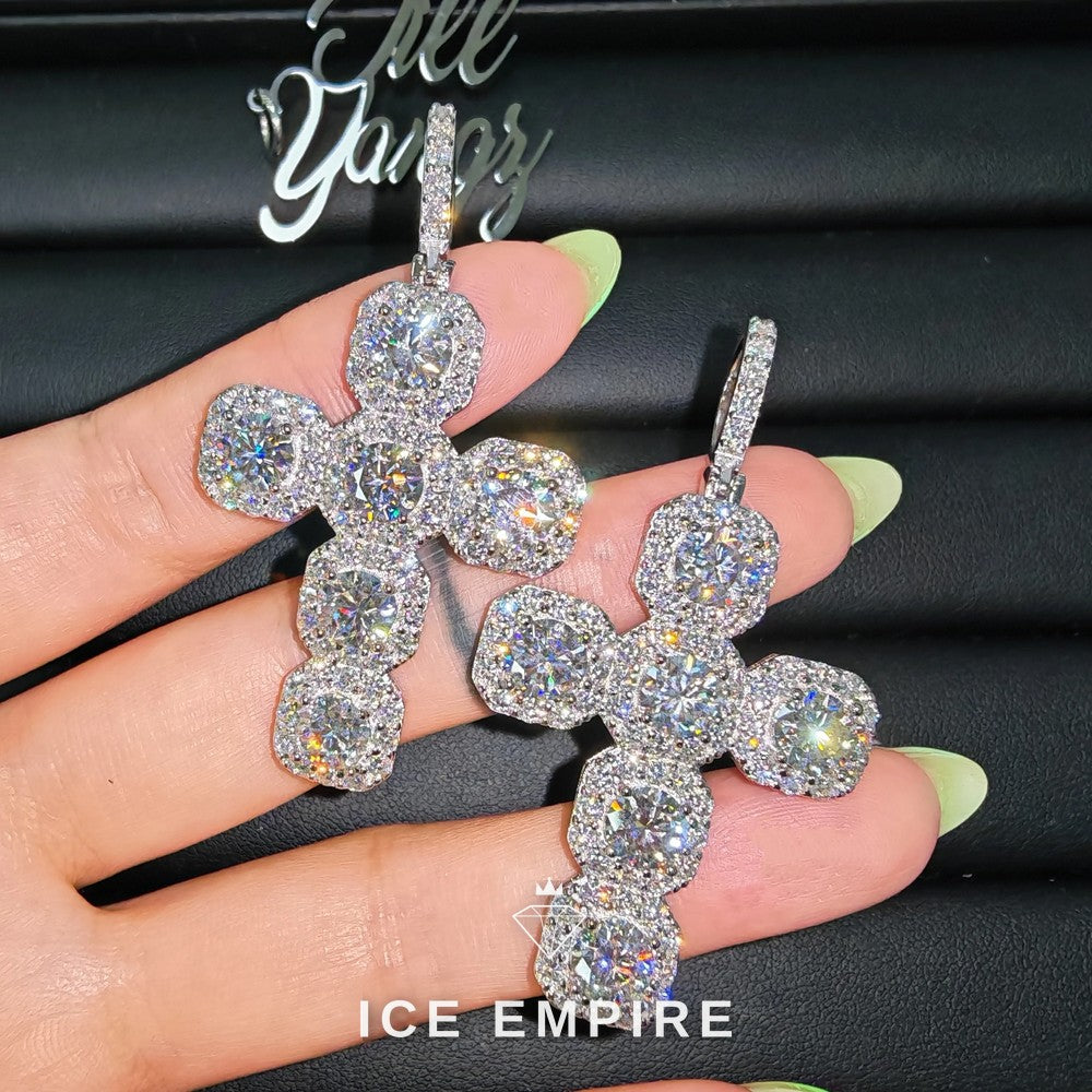 Iced Out Cross 925 Silver Moissanite Pendant