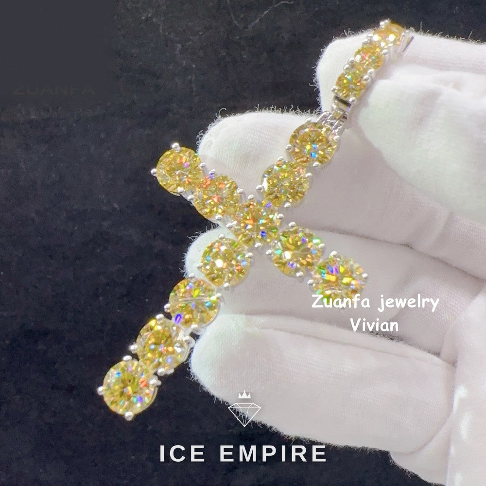 Iced Out Cross Rose Gold Plated Moissanite Pendant