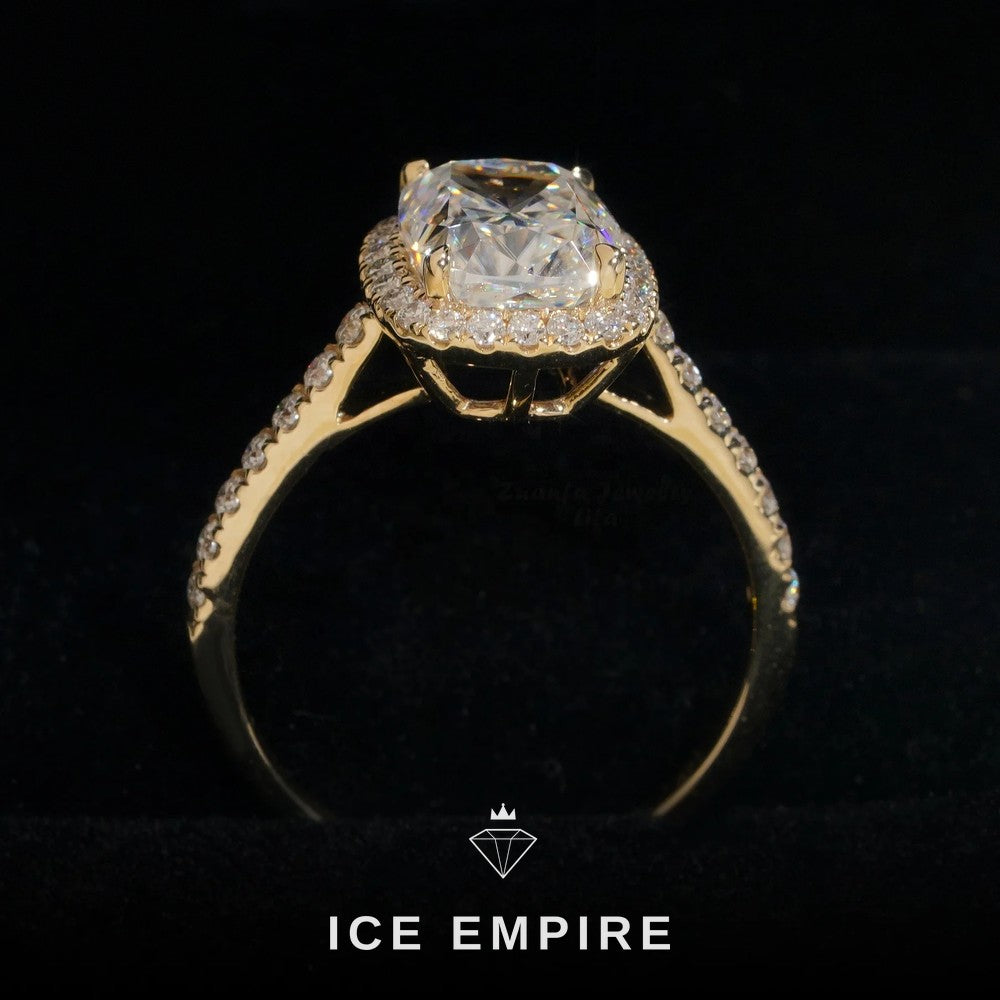 Iced Out 14K Gold Moissanite Engagement Ring