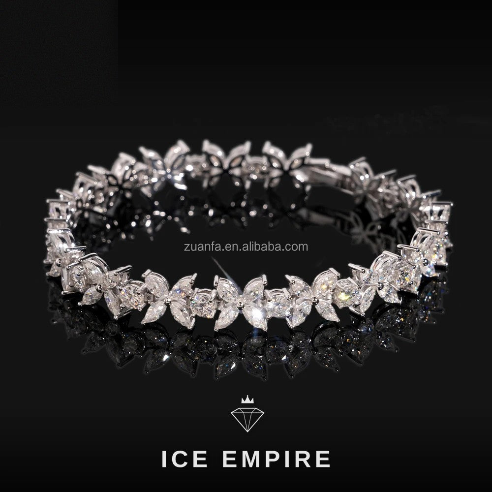 Iced Out Cluster 925 Silver Moissanite Tennis Chain