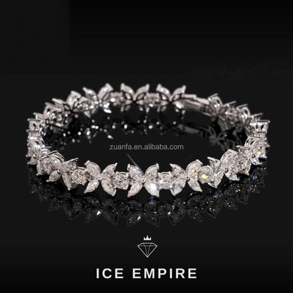 Iced Out Cluster 925 Silver Moissanite Tennis Chain