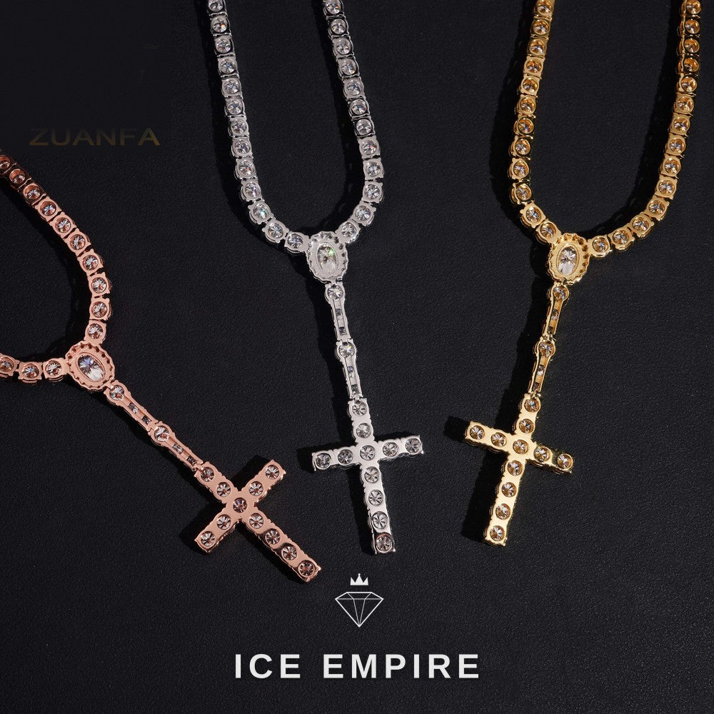 Iced Out Cross Gold Plated Moissanite Cuban Chain