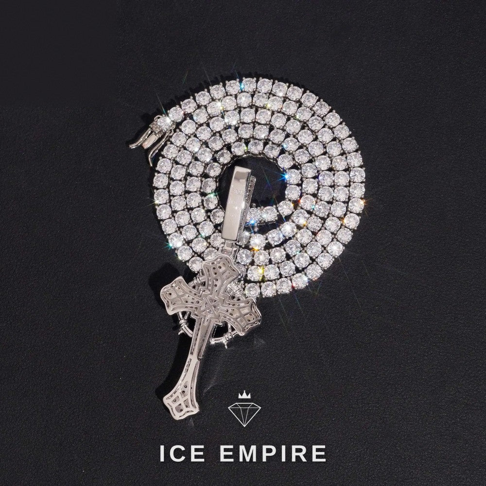 Iced Out Cross Rose Gold Plated Moissanite Tennis Chain