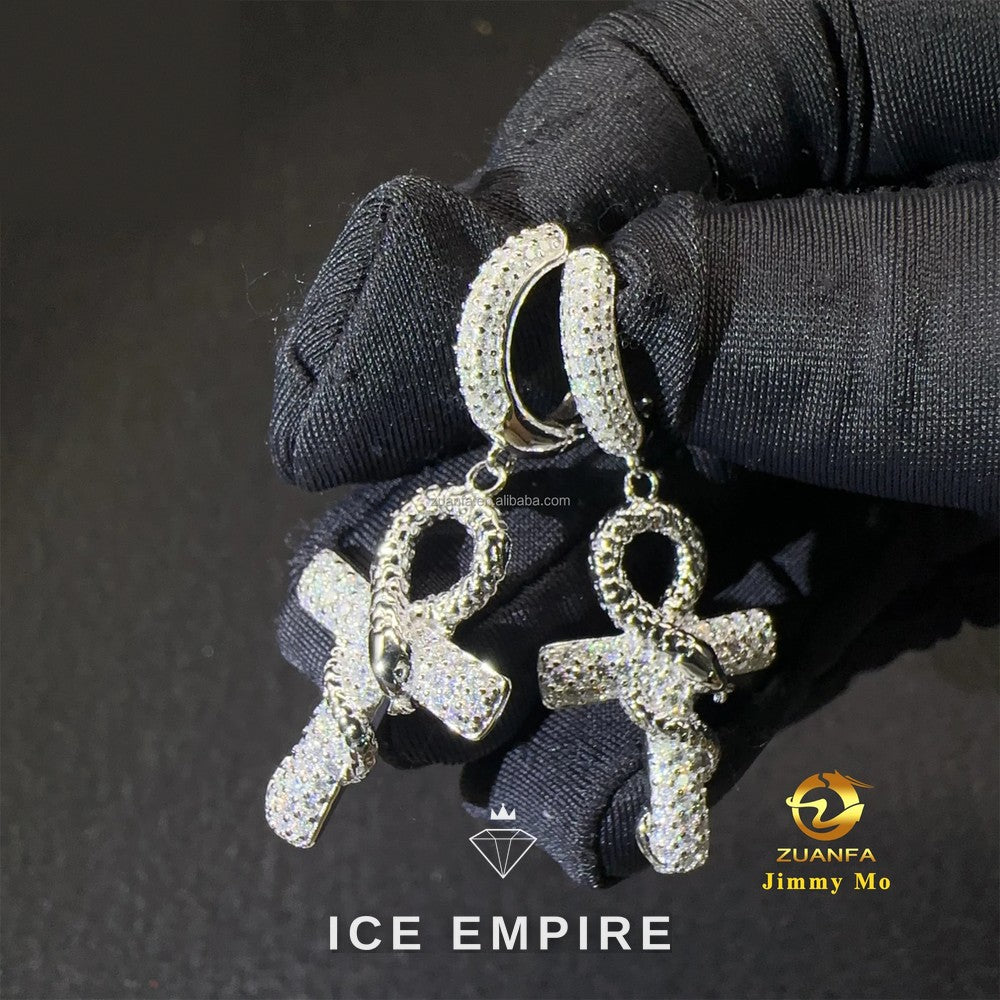 Iced Out 925 Silver Moissanite Hoop Earrings