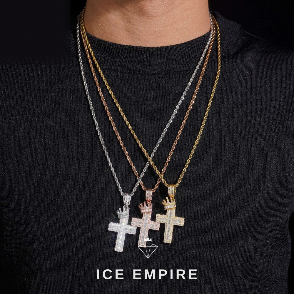 Iced Out Cross Rose Gold Moissanite Pendant