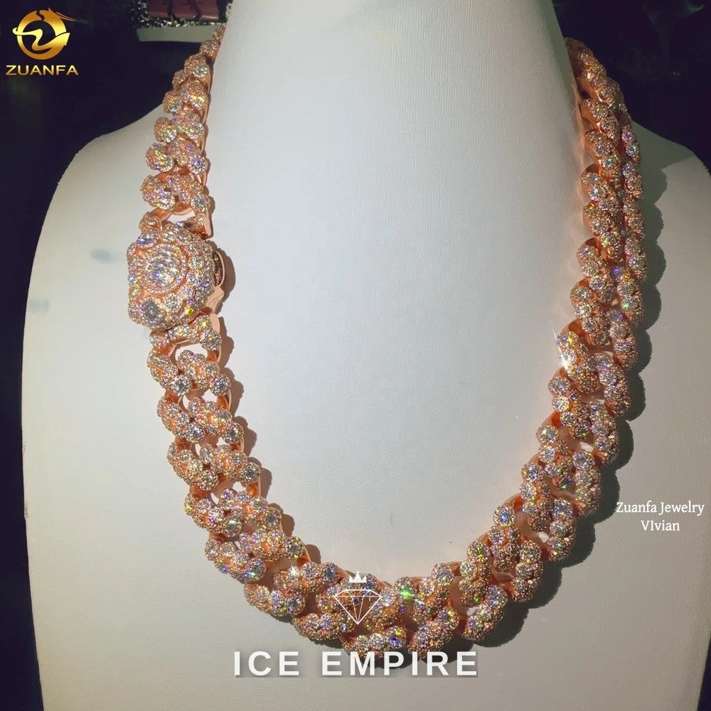 Iced Out Rose Gold Plated Moissanite Cuban Chain