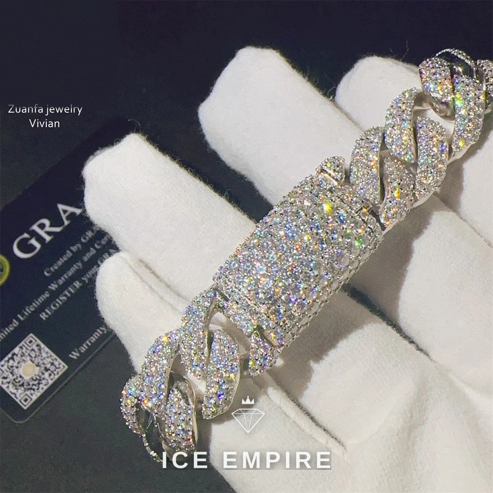 Iced Out 925 Silver Moissanite Cuban Chain