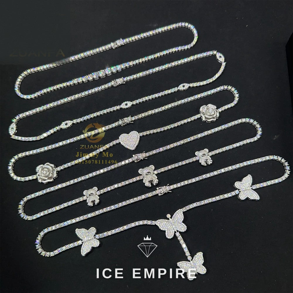 Iced Out Heart Rose Gold Moissanite Cuban Chain
