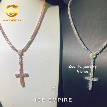 Iced Out Cross Rose Gold Plated Moissanite Cuban Chain