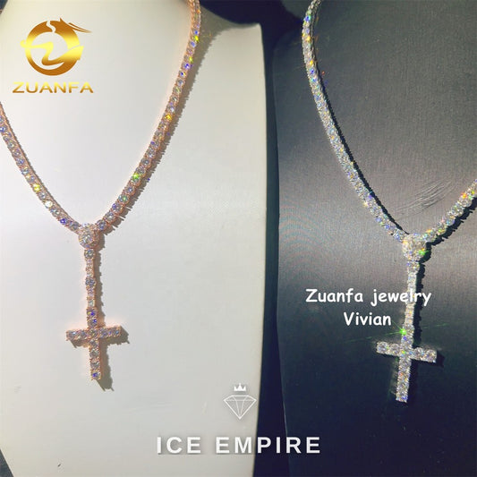 Iced Out Cross Rose Gold Plated Moissanite Cuban Chain