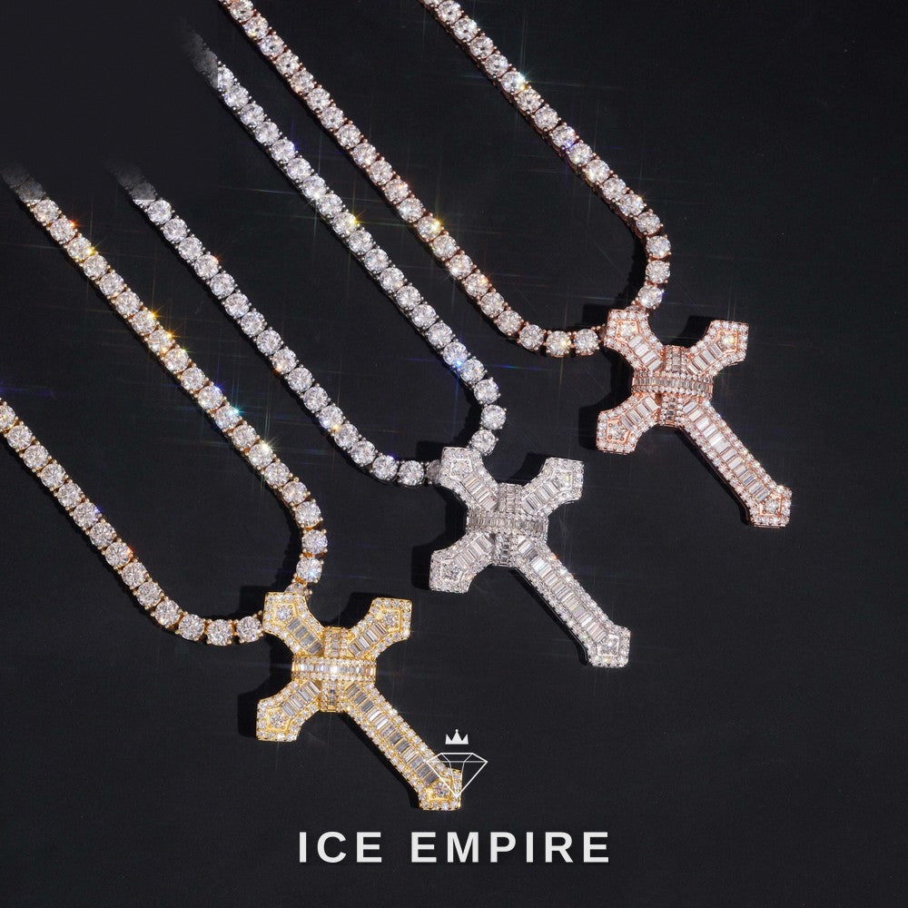 Iced Out Cross Rose Gold Plated Moissanite Pendant