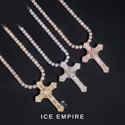 Iced Out Cross Rose Gold Plated Moissanite Pendant