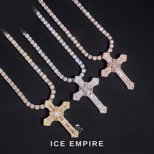 Iced Out Cross Rose Gold Plated Moissanite Pendant
