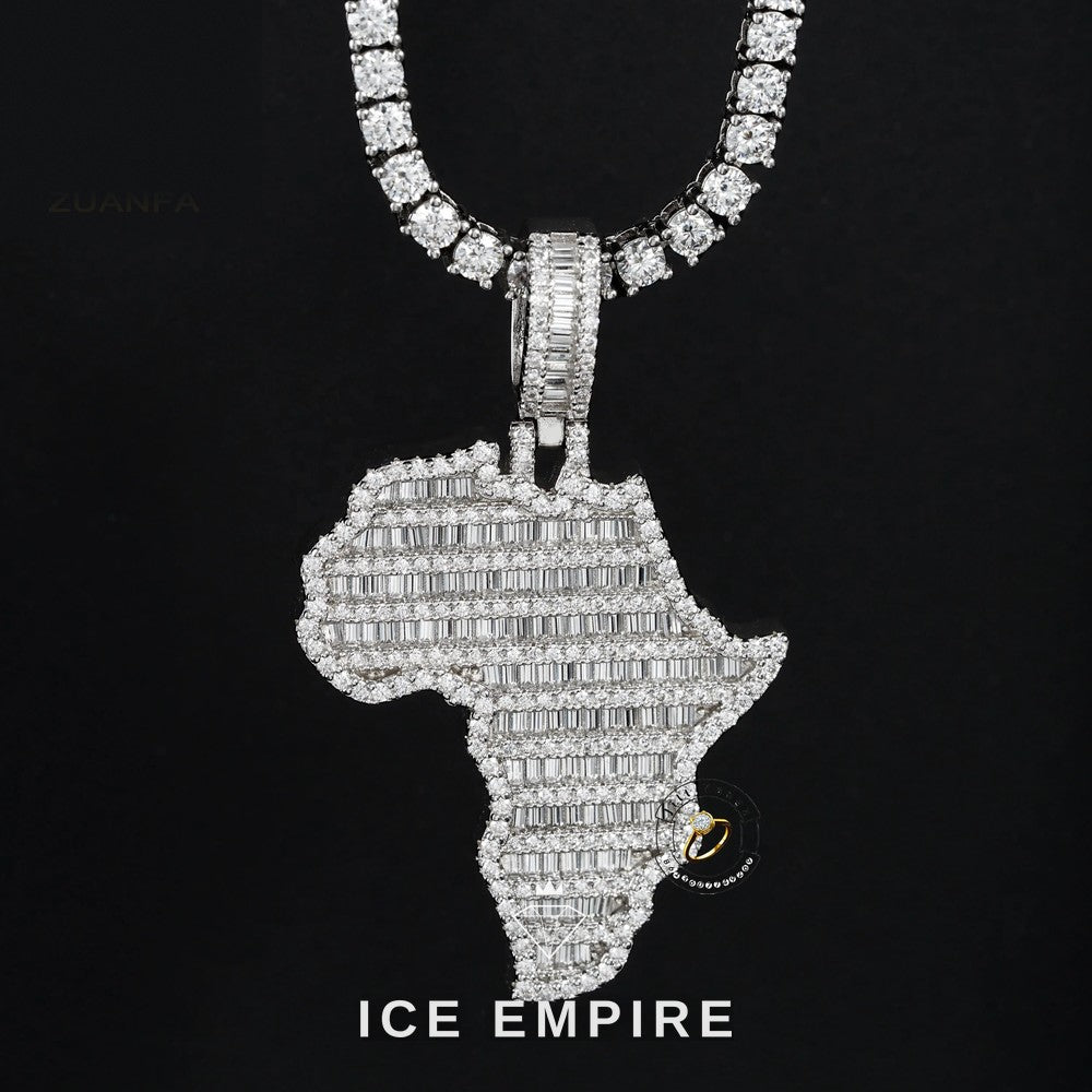 Iced Out Baguette 925 Silver Pendant
